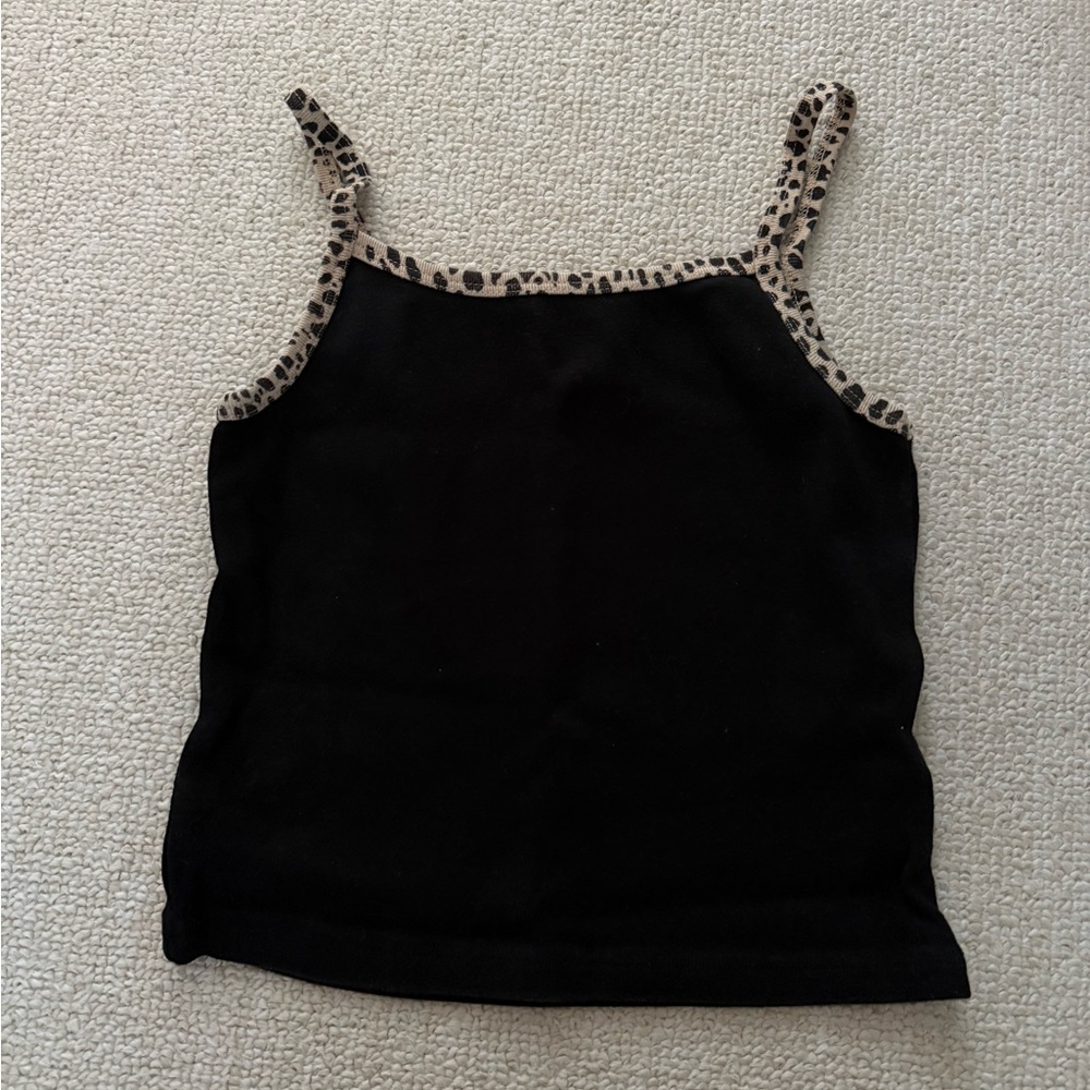 Brandy Melville Black Camisole with Leopard Accents